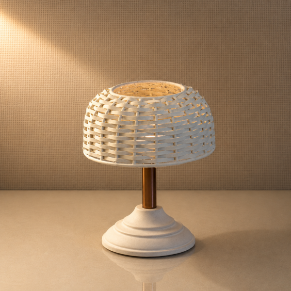 Handwoven White Rattan Table Lamp | Modern Decorative Bedside Lamp