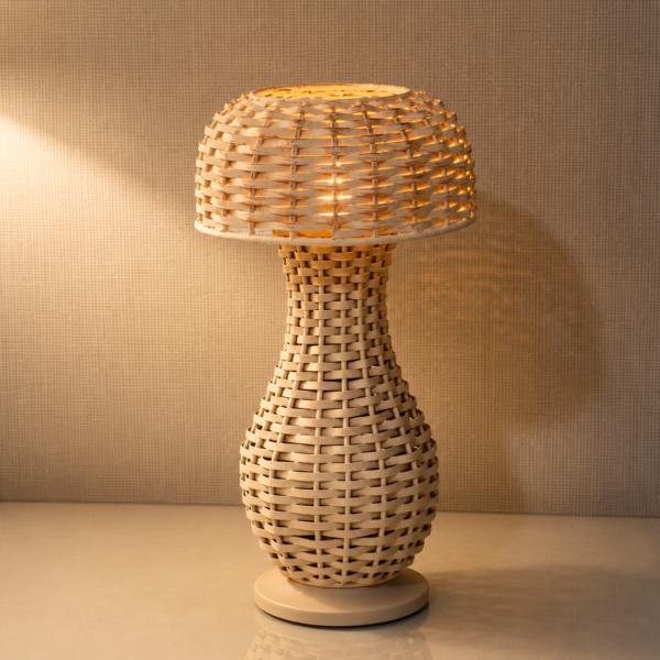 Handwoven White Rattan Table Lamp | Modern Decorative Accent Lamp