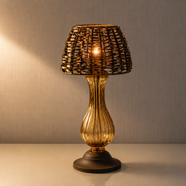 Luxury Amber Glass Table Lamp | Modern Decorative Bedside Lamp