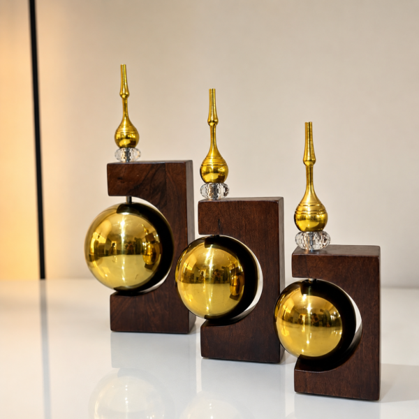 Modern Gold & Wood Decorative Accent Set