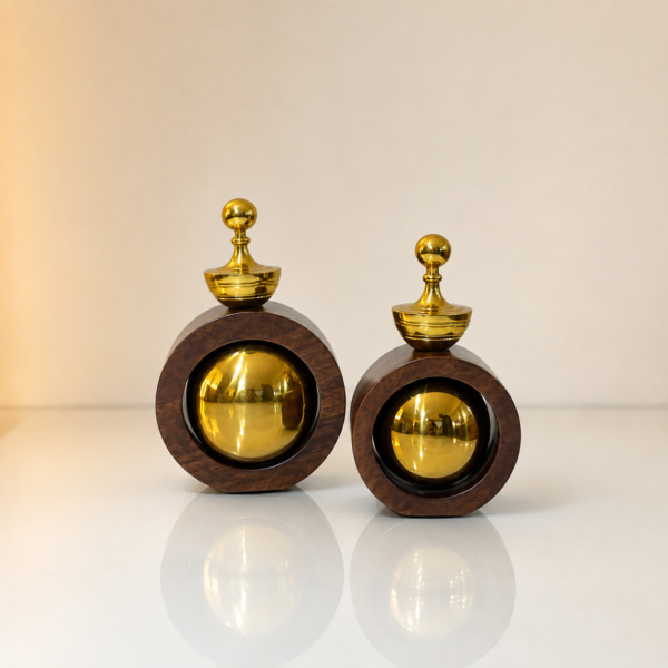 Round Wooden & Gold Decorative Accent Set