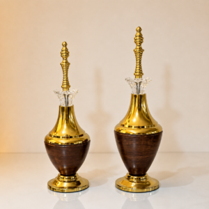 Elegant Gold & Wood Decorative Urn Set