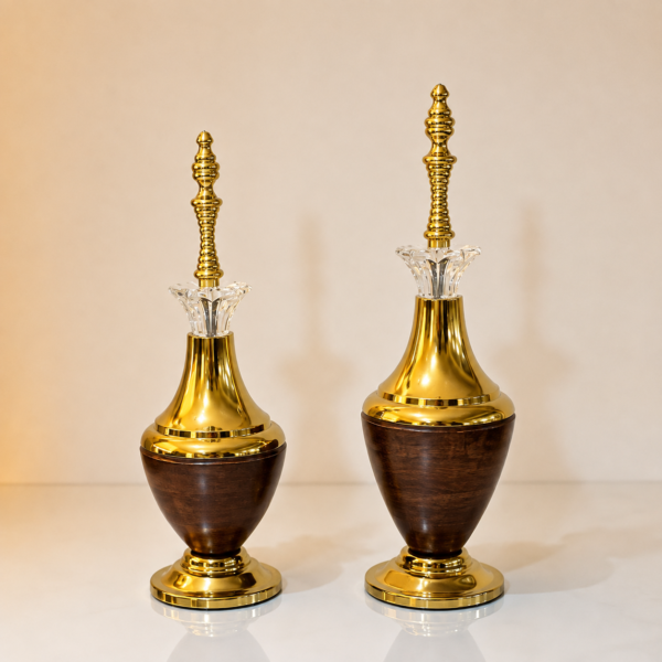 Elegant Gold & Wood Decorative Urn Set