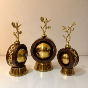 Set of 3 Gold & Wood Tree-Inspired Decorative Accents