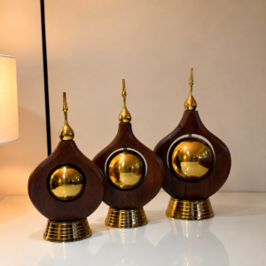 Set of 3 Wooden & Gold Teardrop Decorative Accents
