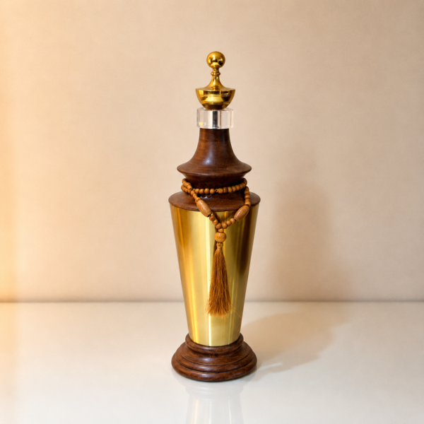 Gold & Wood Decorative Urn with Beaded Tassel Accent