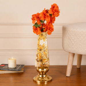 Decorative Metal Flower Vase with Floral & Butterfly Design