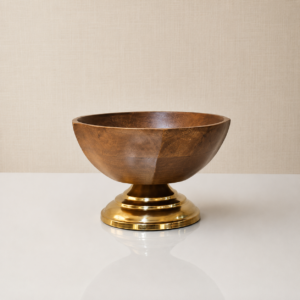 Brown Wooden Pedestal Bowl with Golden Base