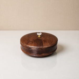 Dark Brown Wooden Round Storage Box with Crystal Knob