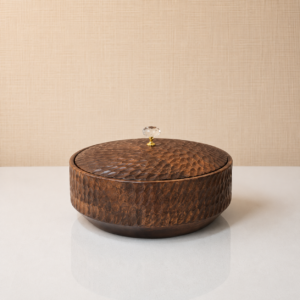 Brown Hammered Wooden Storage Box with Crystal Knob