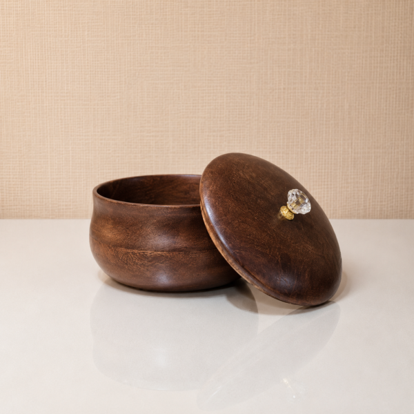 Dark Brown Wooden Storage Box with Crystal Knob