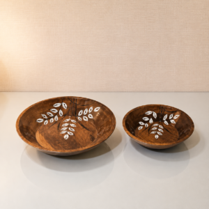 Set of 2 Brown Leaf Design Decorative Bowls