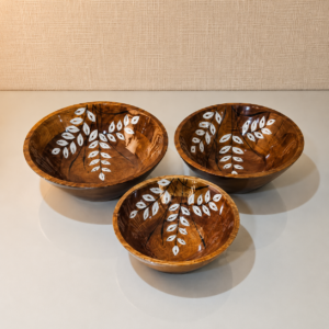 Set of 3 Brown Decorative Leaf Design Bowls