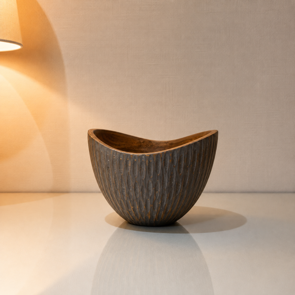 Handcrafted Wooden Bowl with Sculpted Curved Rim