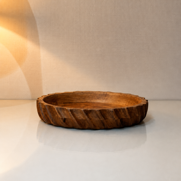 Handcrafted Wooden Decorative Bowl with Textured Carved Edge
