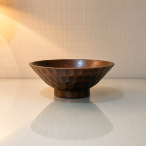 Handcrafted Wooden Pedestal Bowl with Textured Brown Finish