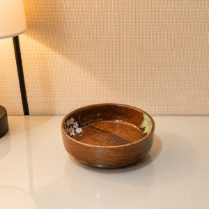 Handcrafted Wooden Decorative Bowl with Floral Detail