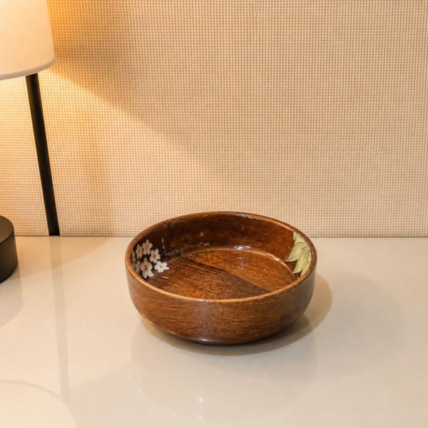 Handcrafted Wooden Decorative Bowl with Floral Detail