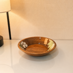 Handcrafted Wooden Decorative Bowl with Floral Leaf Design