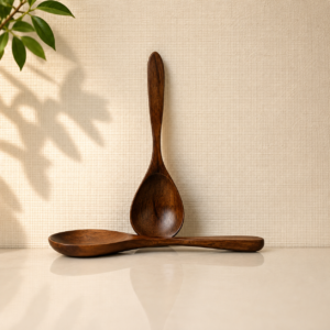Handcrafted Wooden Serving Spoon with Deep Bowl & Natural Finish
