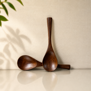 Set of 3 Handcrafted Wooden Serving Spoons with Natural Brown Finish