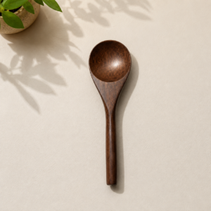 Handcrafted Wooden Serving Spoon with Natural Brown Finish