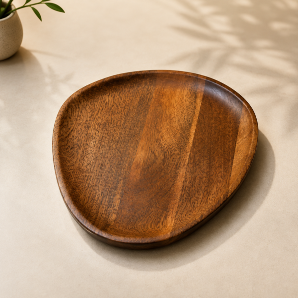Handcrafted Wooden Decorative Tray with Natural Brown Finish