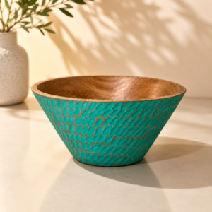 ChatGPT Image Aug 8, 2026, 09_35_58 PM Handcrafted Wooden Bowl with Turquoise Textured Finish