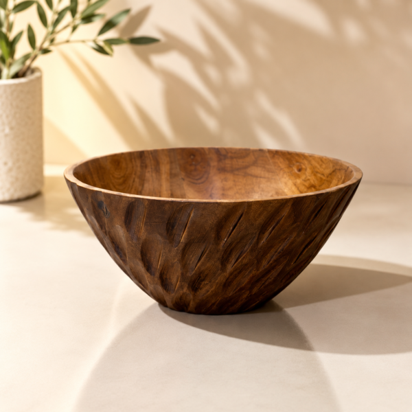 Handcrafted Wooden Decorative Bowl with Natural Wood Grain