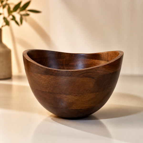 Handcrafted Wooden Decorative Bowl in Rich Natural Brown Finish