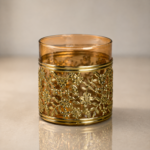 Golden Floral Glass Candle Holder