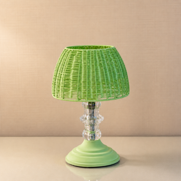 Green Woven Table Lamp with Crystal-Style Stand