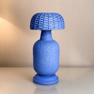 Blue Textured Table Lamp with Woven Shade