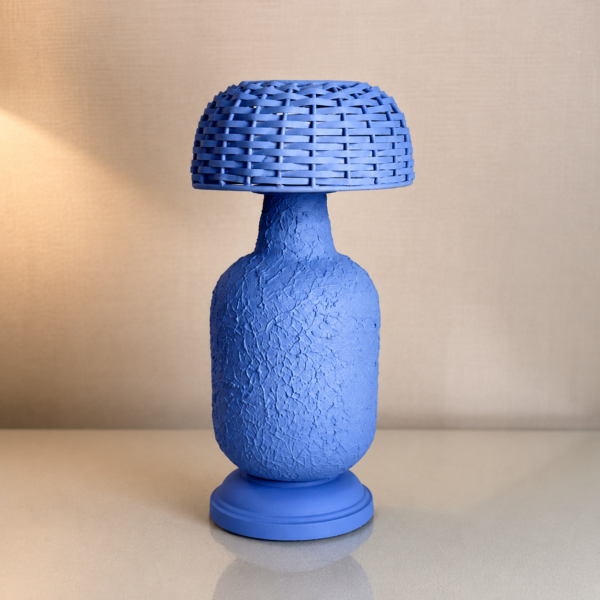 Blue Textured Table Lamp with Woven Shade