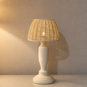 Natural Woven Table Lamp with Classic Wooden-Style Base