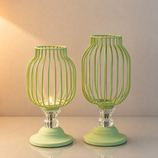 Green Openwork Candle Holder Set of 2