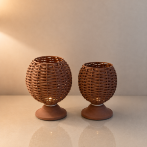 Woven Basket Style Candle Holder Set of 2