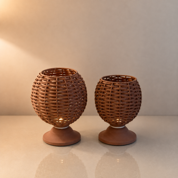 Woven Basket Style Candle Holder Set of 2