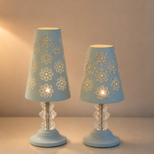 Blue Floral Cutwork Candle Holder Set of 2