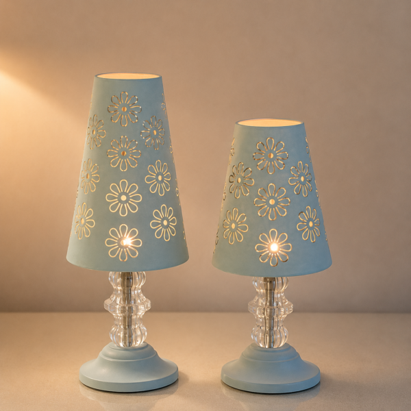 Blue Floral Cutwork Candle Holder Set of 2