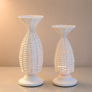 ChatGPT Image Aug 9, 2026, 09_10_40 AM White Woven Metal Candle Holder Set of 2