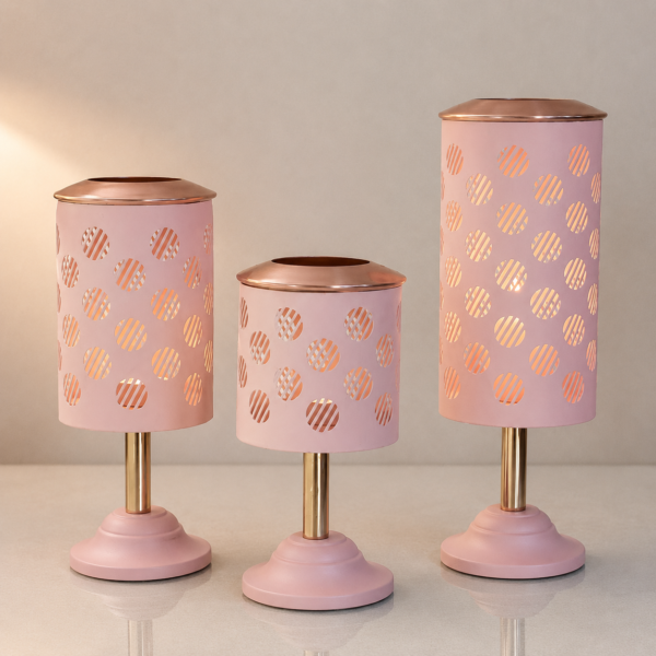 Pink & Rose Gold Patterned Candle Holder Set of 3