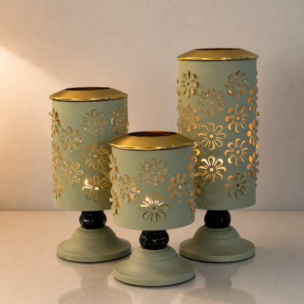 Floral Cutwork Metal Candle Holder Set of 3