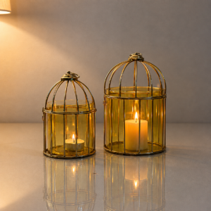 ChatGPT Image Aug 9, 2026, 09_11_11 AM Gold Metal Birdcage Candle Holder Set of 2
