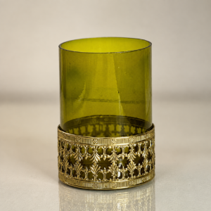 ChatGPT Image Aug 9, 2026, 09_11_53 AM Green Glass Candle Holder with Gold Filigree Base