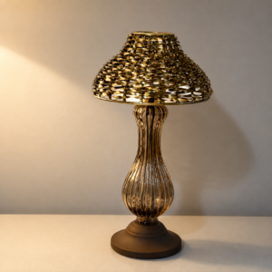 ChatGPT Image Aug 9, 2026, 09_11_57 AM Gold Woven Table Lamp with Ribbed Glass Base