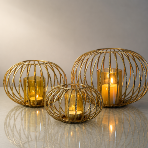 ChatGPT Image Aug 9, 2026, 09_12_00 AM Set of 3 Gold Wireframe Tealight Candle Holders