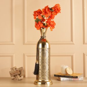 Premium Decorative Metal Floor Vase with Vintage Floral Pattern & Gold Finish