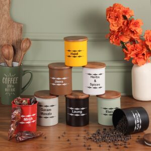 Set of 7 Spice Storage Jars with Wooden Lids