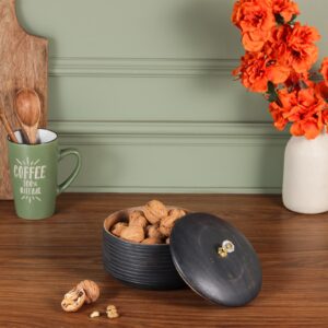 Black Wooden Dry Fruit & Serving Bowl with Lid